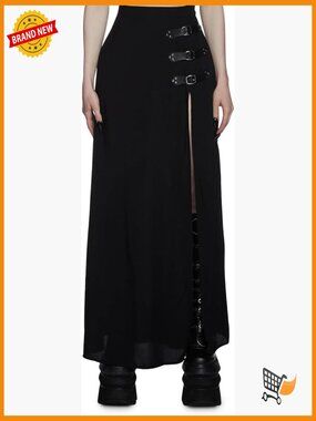 Gothic Maxi Skirt with Side Slit and Zipper Closure